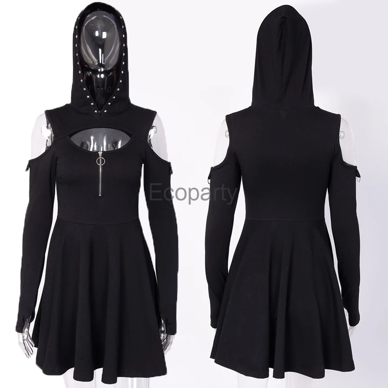 5xl женское готическое платье с капюшоном сексуальное без бретелек длинным