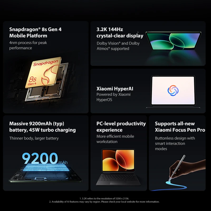Фото Xiaomi Pad 8 11.2-дюймовый, глобальная версия, Snapdragon ®   Чип 8-го поколения, аккумулятор 9200 мАч, Xiaomi HyperOS 3, дисплей с разрешением 3.2K №5