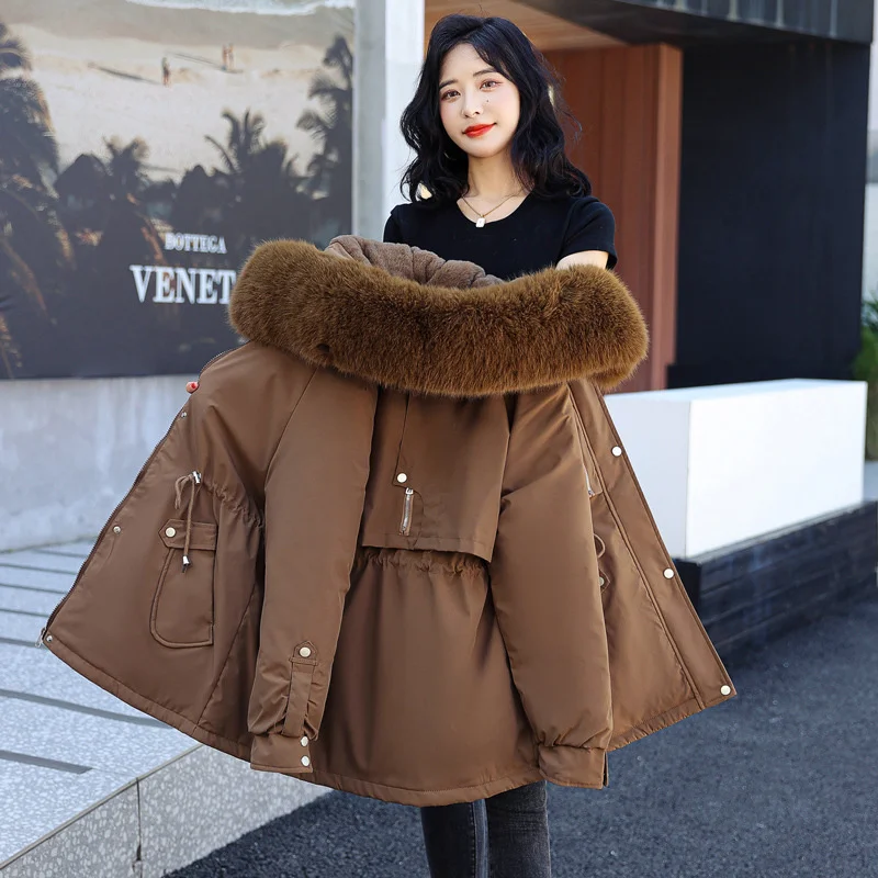 2022 New Autumn Winter Women Cotton Padded Jacket Casual Wool Liner Hooded Coat Parkas Wadded Warm Winter Clothes Women