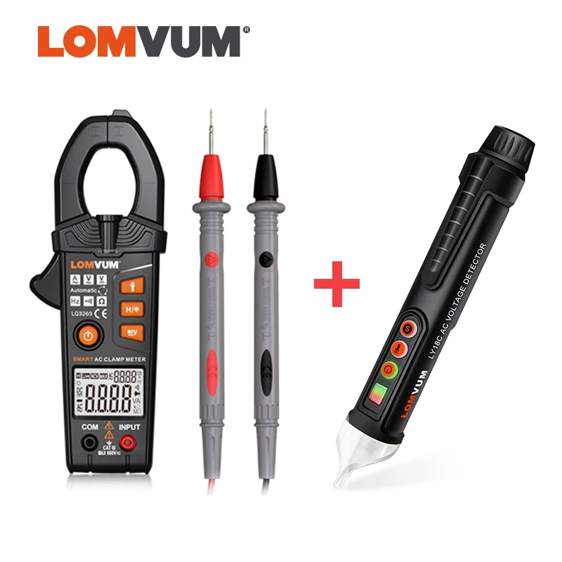 

LOMVUM Clamp Meter 600A AC DC Current Digital Ammeter Pliers Non-Contact Hook Meter Ture Rms NCV Multimeter Frequency FlashLight