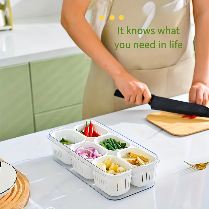 Multi-grid Fresh-keeping Box With Lid Refrigerator Onion Ginger Garlic Container Meat Freezer Storage Food Grade Divided