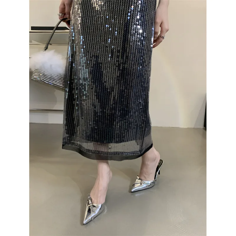 Женская обувь с острым носком на тонком каблуке. Женские шлепанцы. Роскошные Мюли