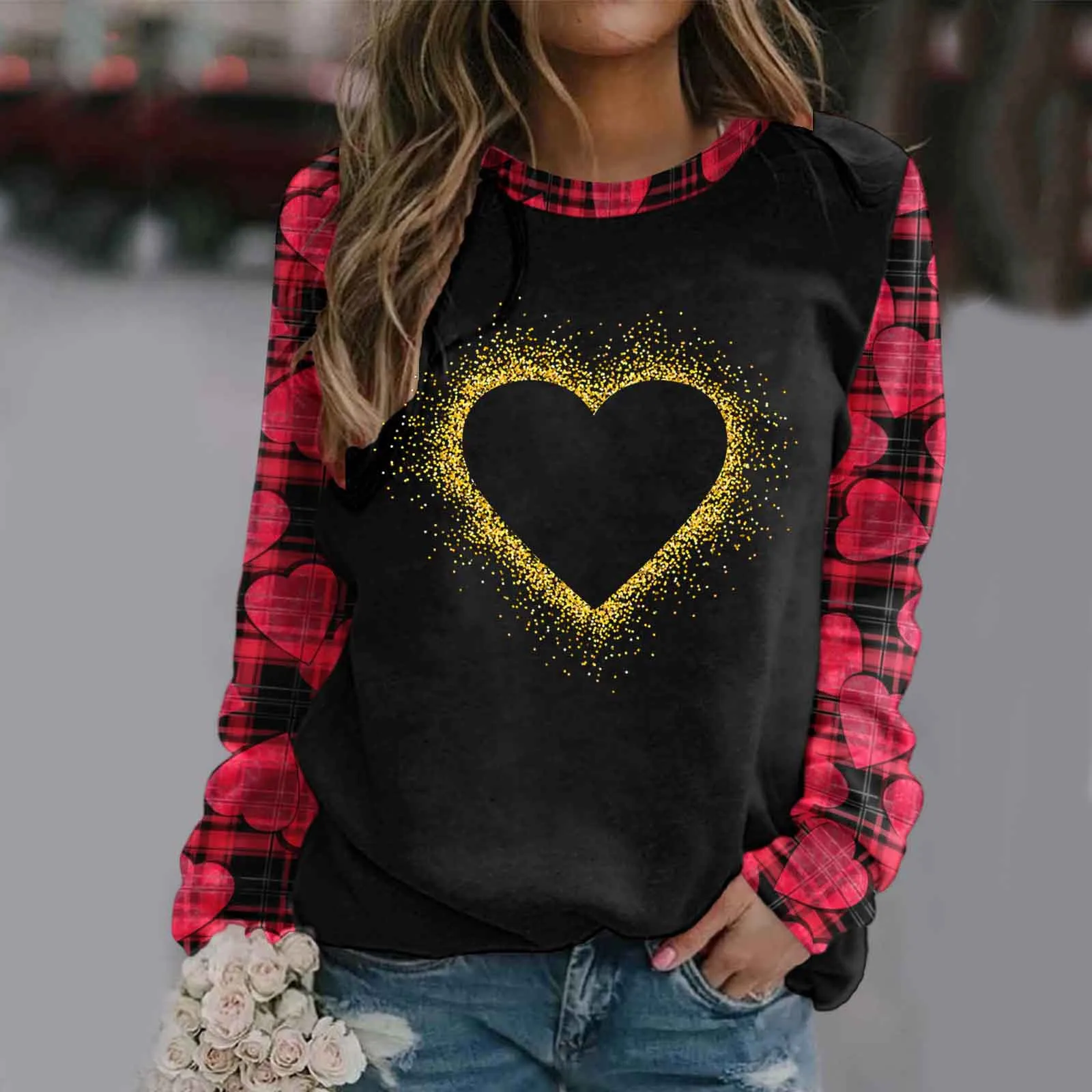 

Women's Fashion Valentine's Day Print Long-sleeved Hooded Sweatshirt Casual Blouse Pullover Tunic Sweatshirt Long Hoodies Zip up