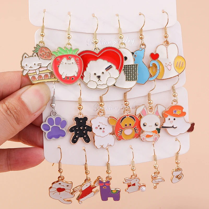 

Mix Cute Enamel Animals Earrings Lovely Cat Rabbit Unicorn Alpaca Drop Earring for Women Girls Birthday Gifts Party Jewelry