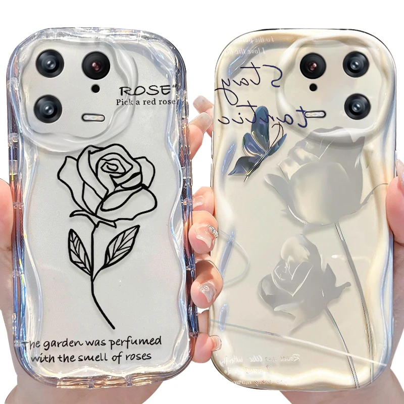 Rose Wave Case for Xiaomi Mi 14 13 12 Pro 11 Lite 11i 5G POCO X6 X5 X4 X3 NFC GT F6 F5 F4 F3 M4 M3 Silicone Shockproof Cover