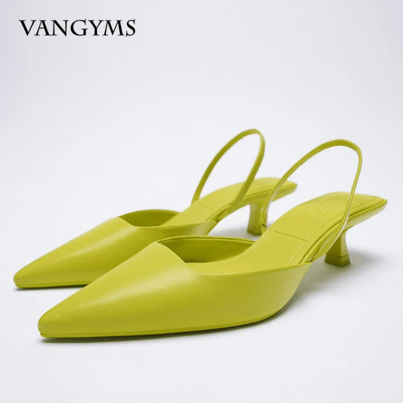 

2022 Summer New Women Heels Brand Designer Pointed Slingback Sandals Shoes Green Black Purple Red Party Prom Ladies Stilettos