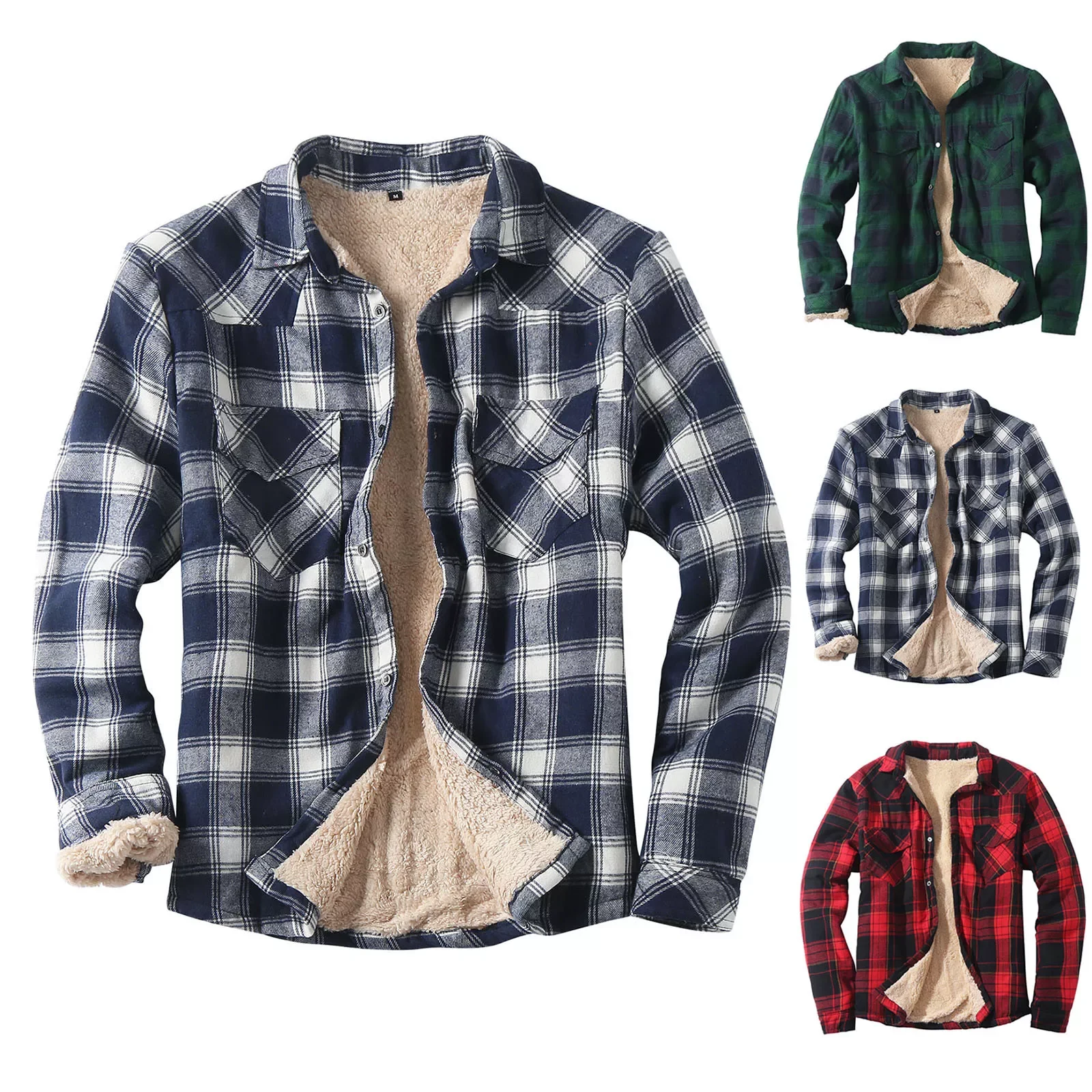 

Mens Autumn And Winter Fashion Sanding Plaid Pocket Lambswool Buckle Composite Coat Jacket Thick Mens Winter Work Jackets