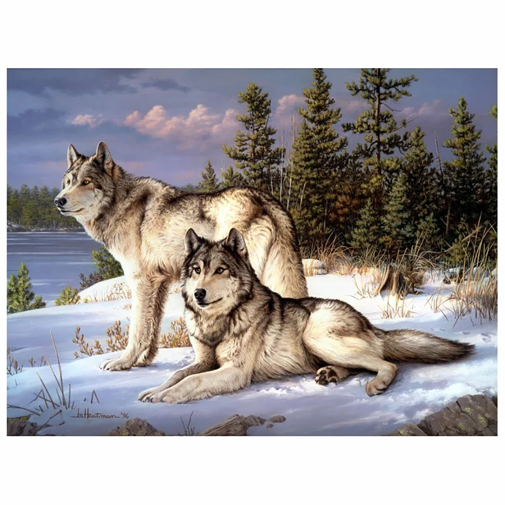 

DIY 5D diamond painting snowy gray wolf cross stitch set full diamond embroidery mosaic animal decorative painting gift
