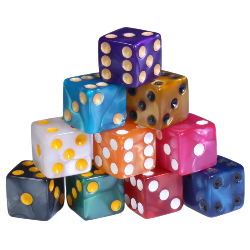 

10 pcs/lot Square Corner Point Dice Color Pearl Pattern Design Board Game Accessories 16mm