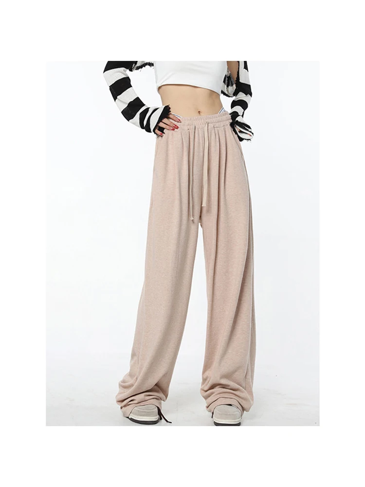 

Женские спортивные брюки с широкими штанинами, повседневные однотонные мешковатые брюки с высокой талией и эластичным поясом, Джоггеры в Корейском стиле для весны, 2023