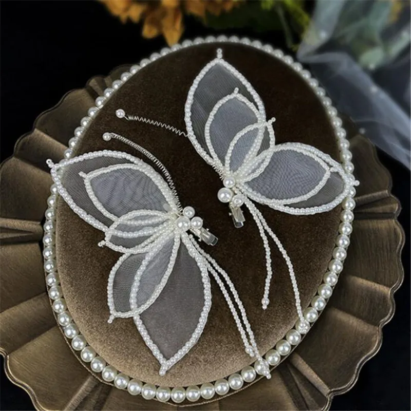 

Свадебные аксессуары для волос, женские заколки для волос с бусинами-бабочками, Свадебные Заколки и зажимы для волос с жемчугом, украшения д...