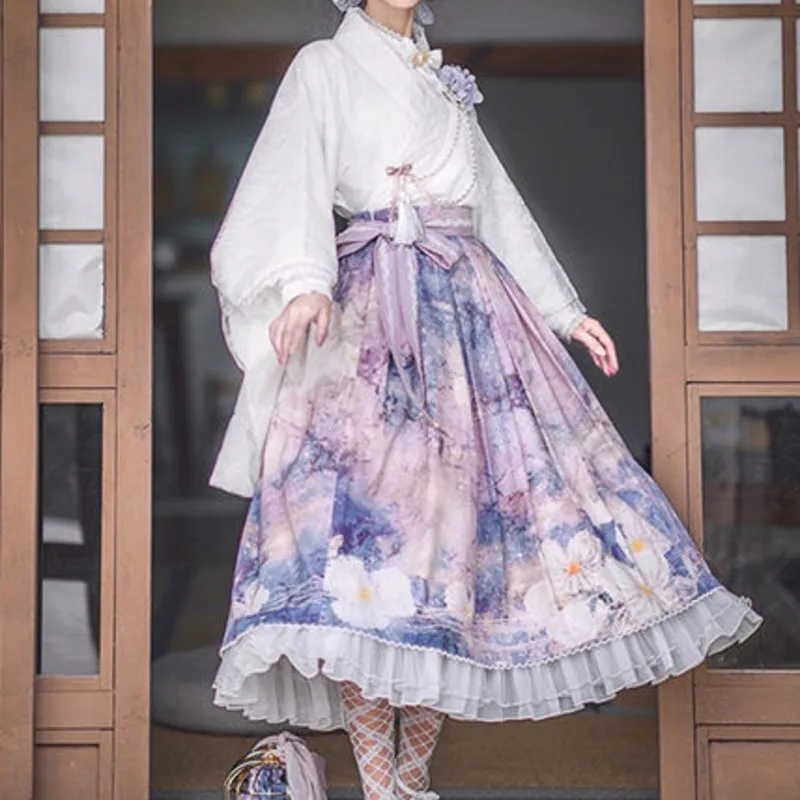 

Юбка Jk Lolita с принтом фиолетовая для девочек в эстетике школьная кавайная одежда японская юбка одежда для девочек-подростков