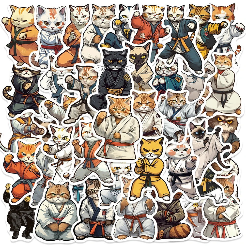 

10/30/50PCS Cool Kung Fu Cat Stickers Animal Taekwondo Decals DIY Scrapbooking Laptop Stationery Kawaii Kitty Kids Sticker Toys
