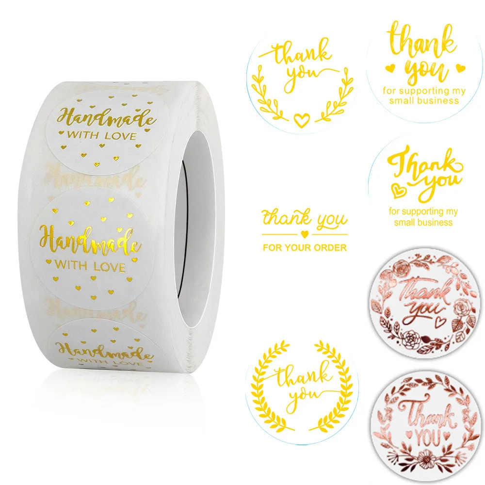

White Self-adhesive Gold Color Foil Thank You Sticker For Small Bussiness Gift Box Sealed Label Holiday Package Decoration Bulk