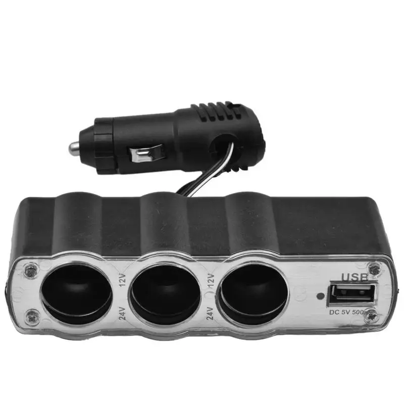 

Разветвитель Прикуривателя с 3 розетками, 12 В, адаптер для автомобильной розетки с USB-портами для зарядки, автомобильное зарядное устройство для большинства автомобилей или мотоциклов