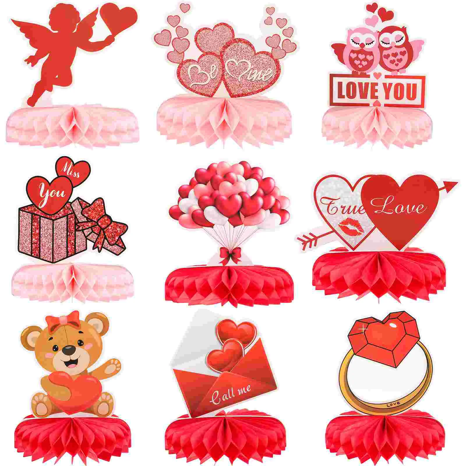 

9pcs Romantic Tabletop Valentine's Day Honeycomb Centerpiece Valentine's Day Table Centerpieces