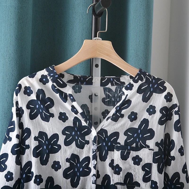 Женские рубашки с принтом V-образный вырез длинными рукавами повседневные топы