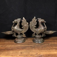 8 tibetan temple collection old bronze cinnabar mud gold phoenix oil lamp candle stand candlestick a pair ornament town house