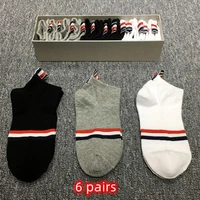 tb thom mens socks 6 pairs luxury brand ankle rwn stripes socks cotton summer sport fashion harajuku boys girls stockings