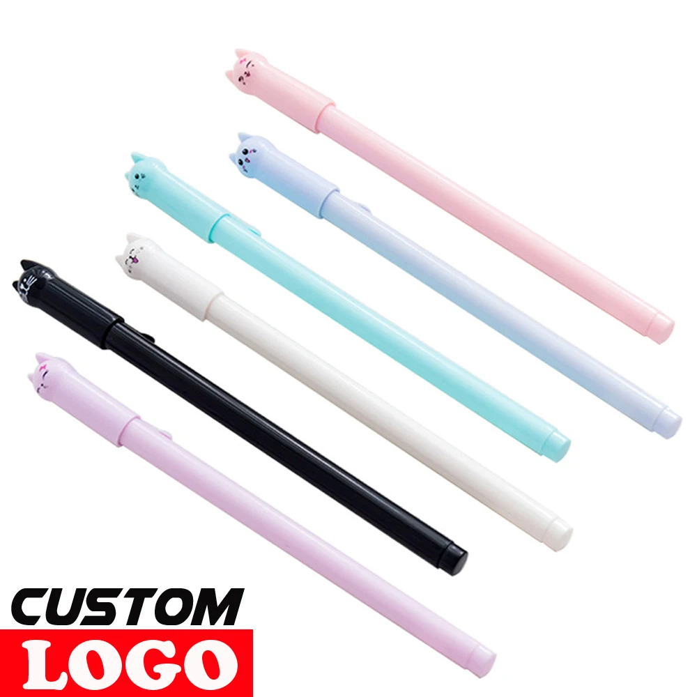 

5 Pieces Kawaii Cute Cat 0.5mm Black Ink Gel Pens For Students Learning Stationery School Office Supplies Gift Free Custom Logo
