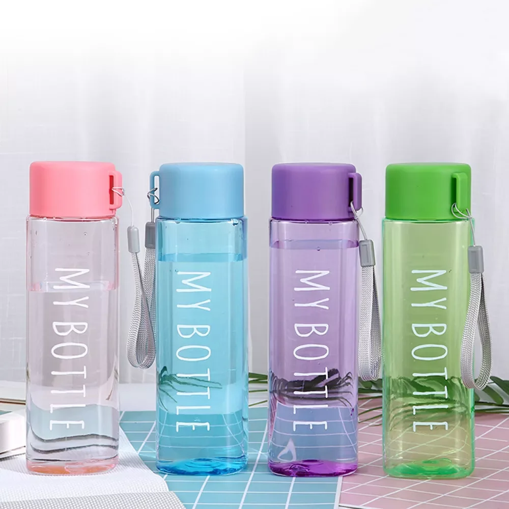 

Water Bottle Transparent Square Plastic Drink Cup Outdoor Cold Juice Milk Sport Bottle With Portable Rope Leakproof Water Bottle