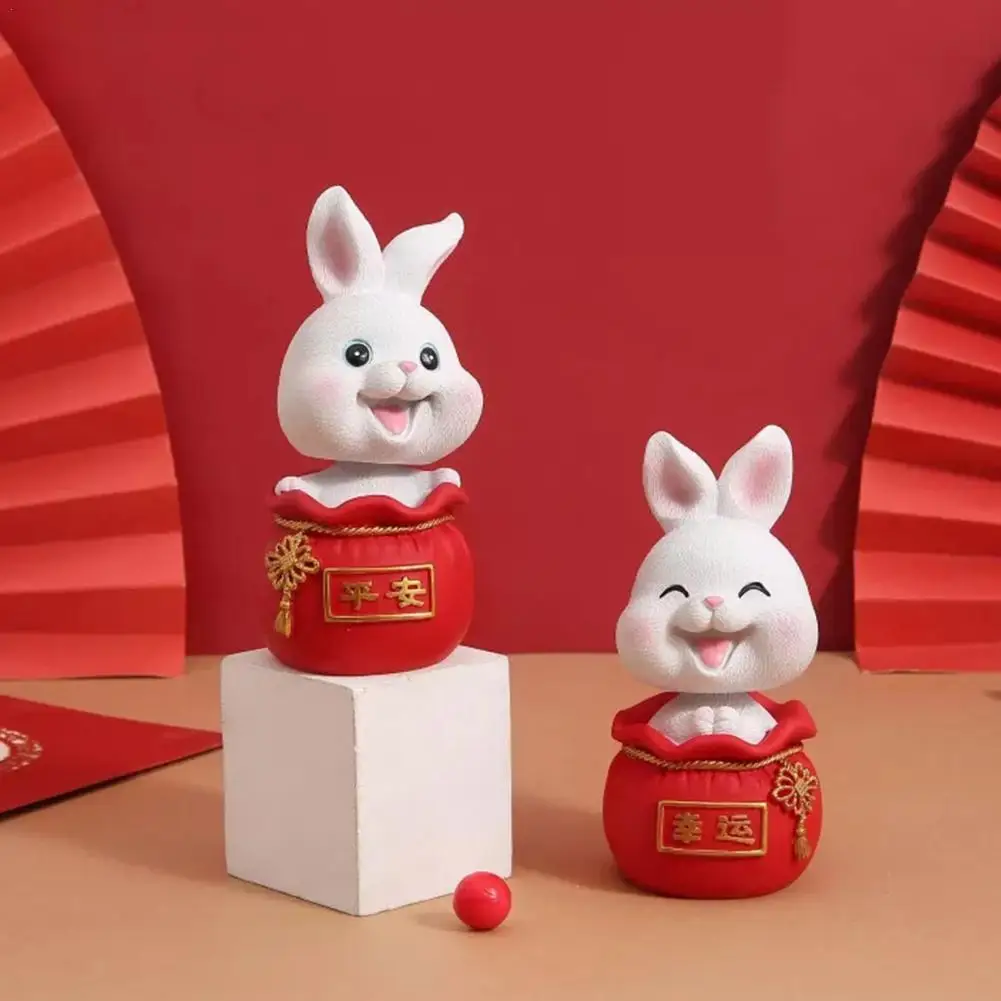 

1PC Resin Rabbit Figurine Bunny Chinese Zodiac Figurines For 2023 New Year Little Animal Ornament For Home Office Table Decor