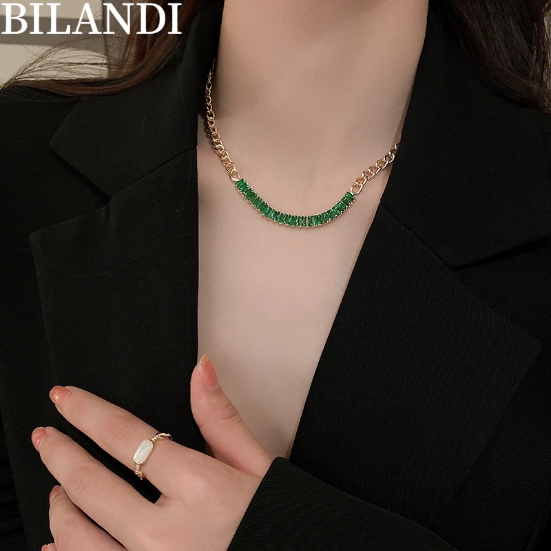 

Bilandi Modern Jewelry Delicate Choker Necklace Popular Design White Green High Quality AAA Zircon Necklace For Women Gifts
