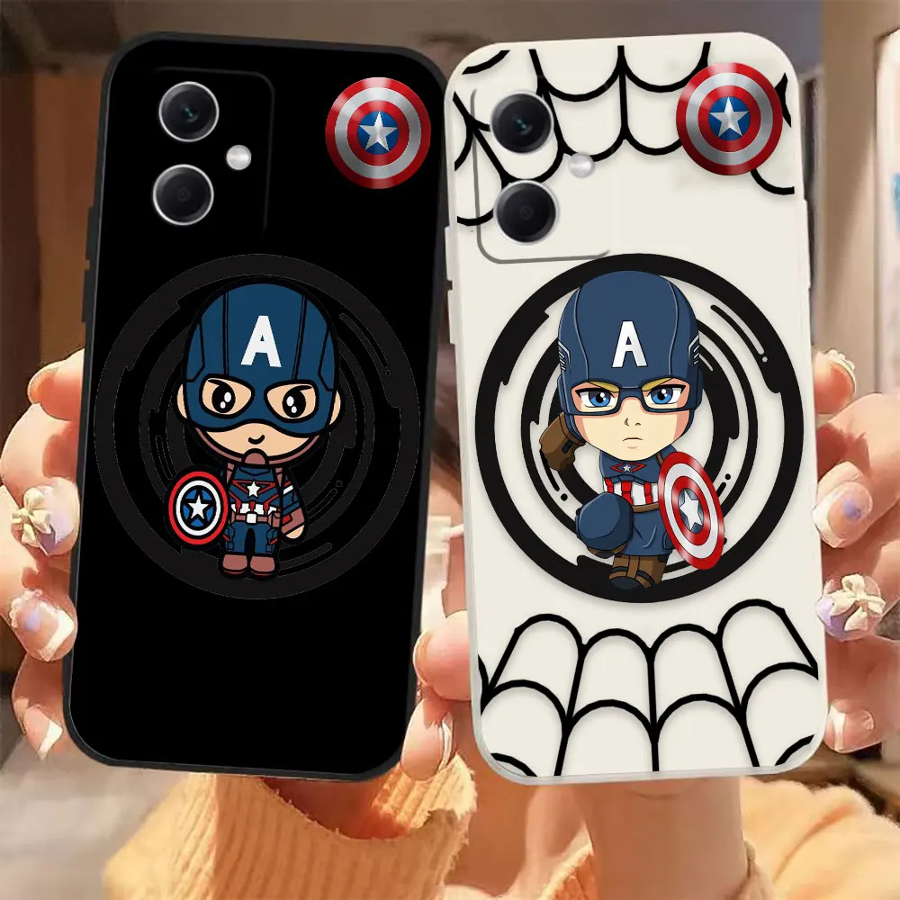 

Cartoon Marvel Captain America Phone Case For Redmi Note 12 11 11T 11R 11E 11S 10 9 9S 8 7 7S PRO PLUS 4G 5G Colour Liquid Case