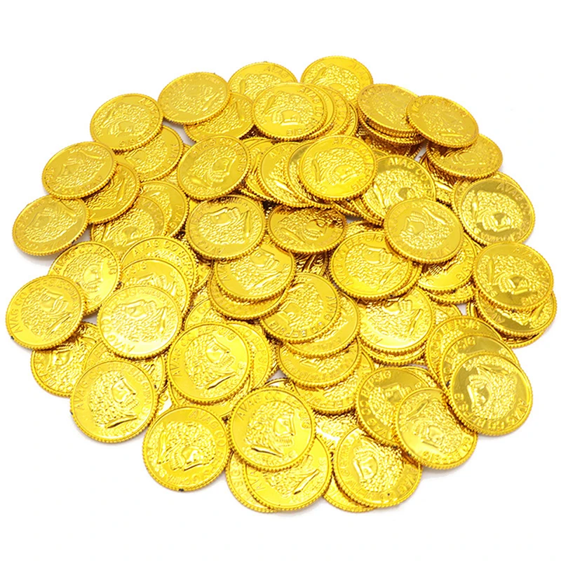 

100 шт., покерные чипы для казино, золотое покрытие, пластиковое испанское сокровище, игра в покер, аксессуары для золотых монет