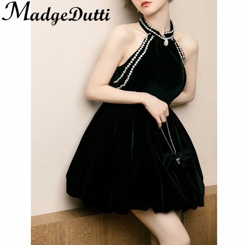 

3.21 MadgeDutti Banquet Temperament Luxury Diamonds Chain Halter Design Collect Waist Party Ball Gown Dress Women