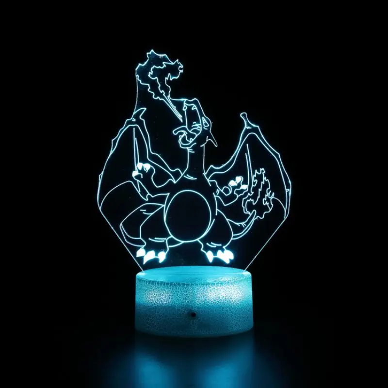 

Pokemon Fairy Action Figures 3D Led Gengar Mew Dragonite Visual Night Lights Creative Anime Figma Toys Set Ralts Monster Model