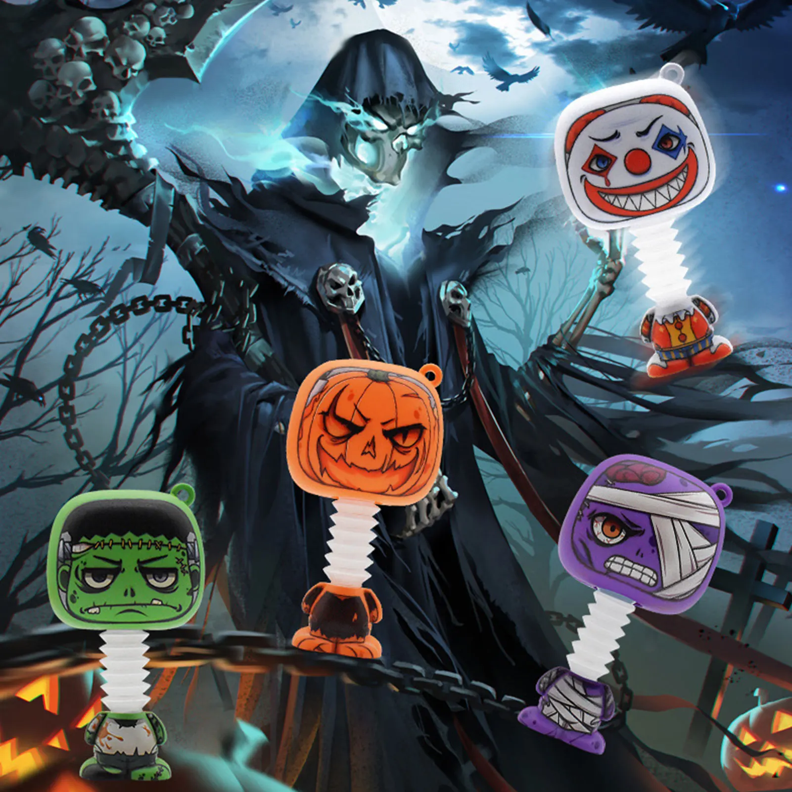 

Popular Tube Halloween Doll Telescopic Tube With Light Toy Pull Tube Decompression Toy Adult Children Anti-Stress Squeeze Toy