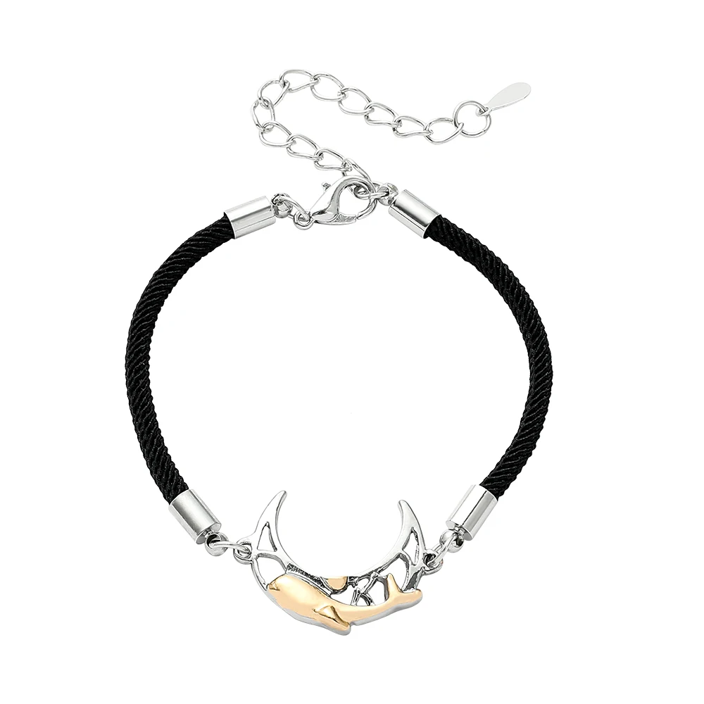 

Dolphin Crescent Moon Shell Black Rope Bracelets For Women Girls Pulseras Pulseira Accessoires Bracelete Best Friend Gift