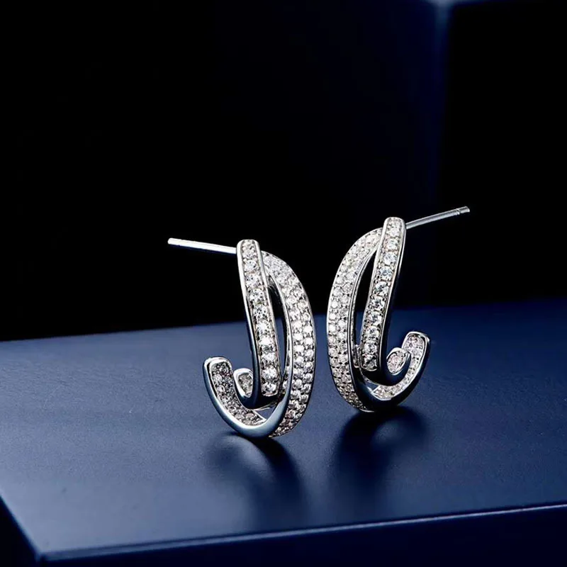 Boucles d'oreilles en diamant et argent Sterling 925 pour femme et fille, bijoux créoles à haute teneur en carbone, à la mode, de luxe, cadeau de mariage