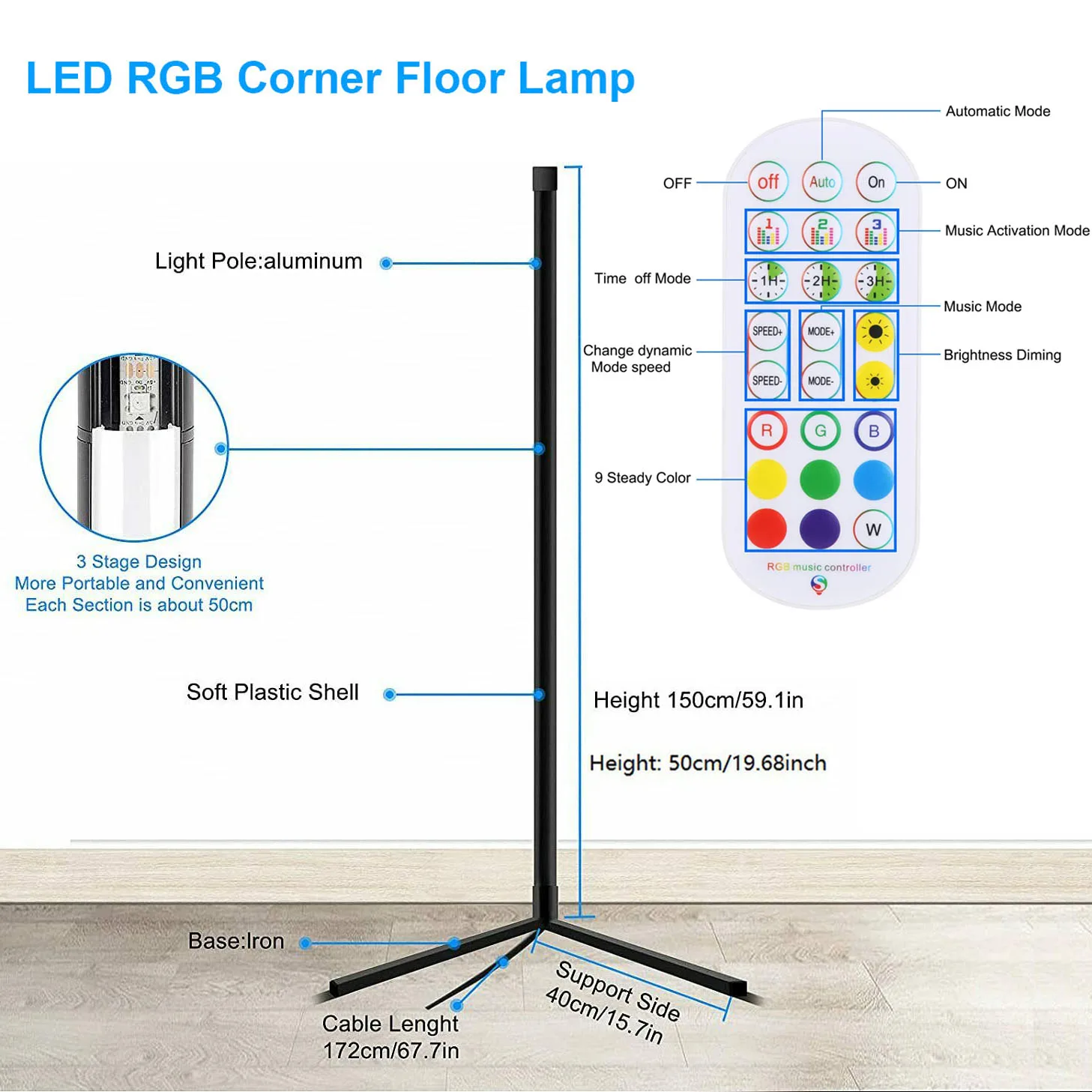 RGB углосветодиодный светодиодная Напольная Лампа с Bluetooth меняющая цвет