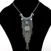fashion vintage long chain tassel sweater necklace women bohemian acrylic gem statement choker clothing accessories neck jewelry