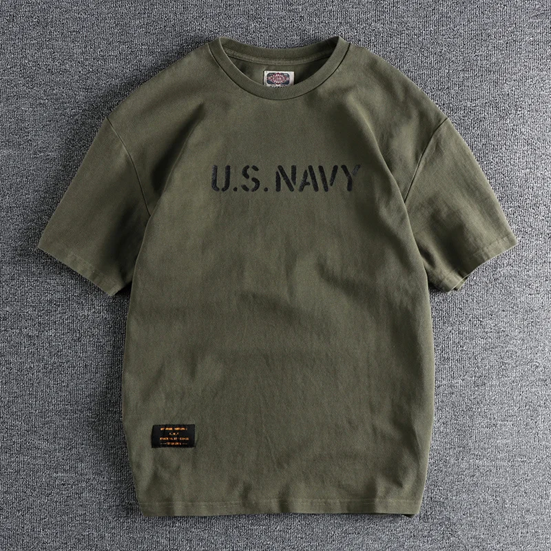 

sleeve 2023 men's Military t-shirt green short loose and comfortable texture casual half sleeve youth top shirt 916
