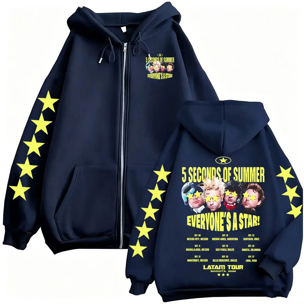 Фото Мужские толстовки с капюшоном на молнии 5 Seconds of Summer Everyone's A Star Latam Tour 2026, готические, в стиле Харадзюку, высокого качества, куртки-свитшоты №2