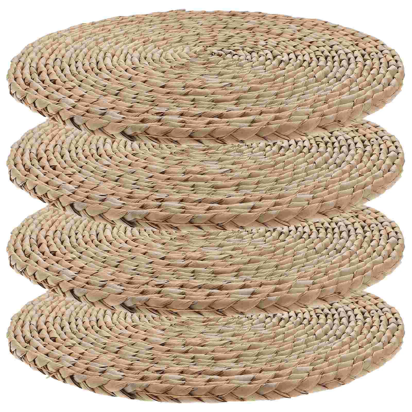 

4pcs Woven Placemats Dining Table Heat Insulated Mat Hot Dishes Pot Holder