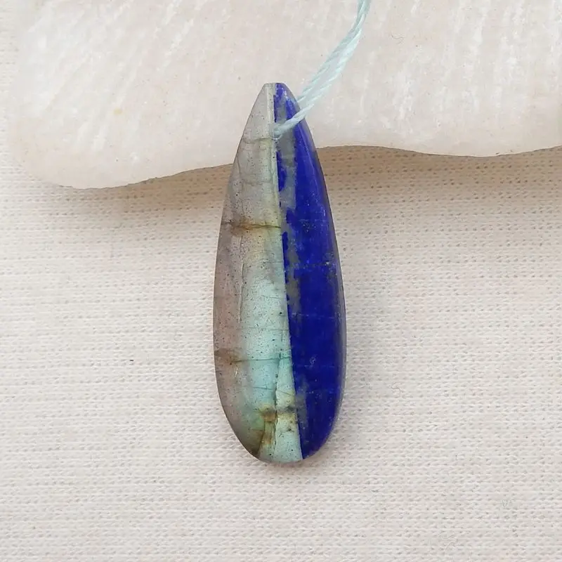 

Natural Stone Labradorite And Obsidian Fashion Double Hole Pendant Bead 20x9x3mm 1g