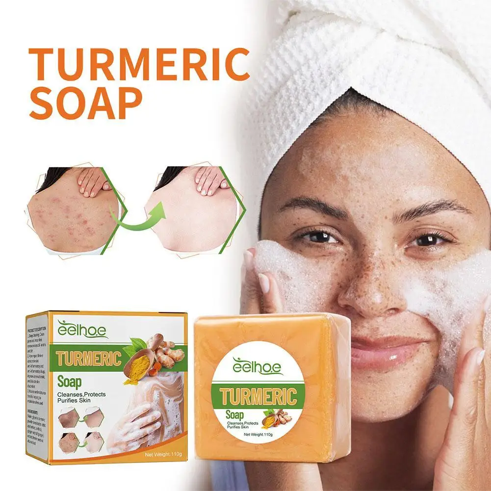 

EELHOE Turmeric Spot Face Cleansing Soap 110g Anti Acne Skin Brighten Whitening Remove Pimples Dark Handmade Soap Face Body Care