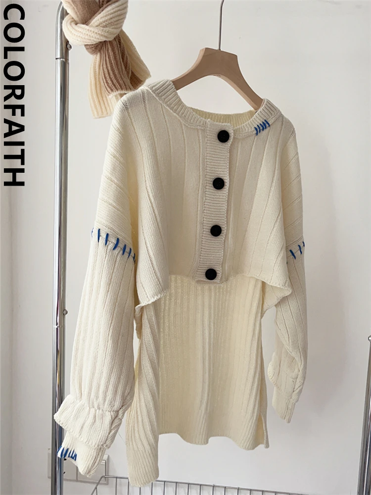 

Colorfaith SWC5479JX New 2023 Irregular Oversized Wild Korean Fashion Short Knitting Cardigans Women Autumn Winter Vintage Tops