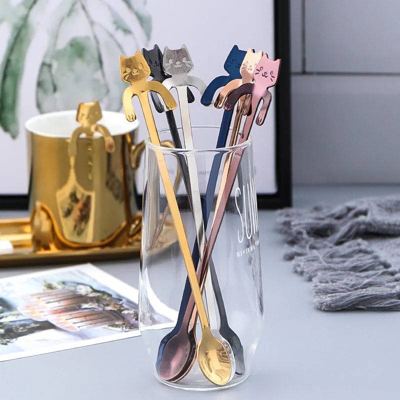 

Stainless Steel Cat Coffee Spoon Lovely Teaspoon Dessert Snack Scoop Ice Cream Mini Spoons Tableware Flatware Kitchen Tools