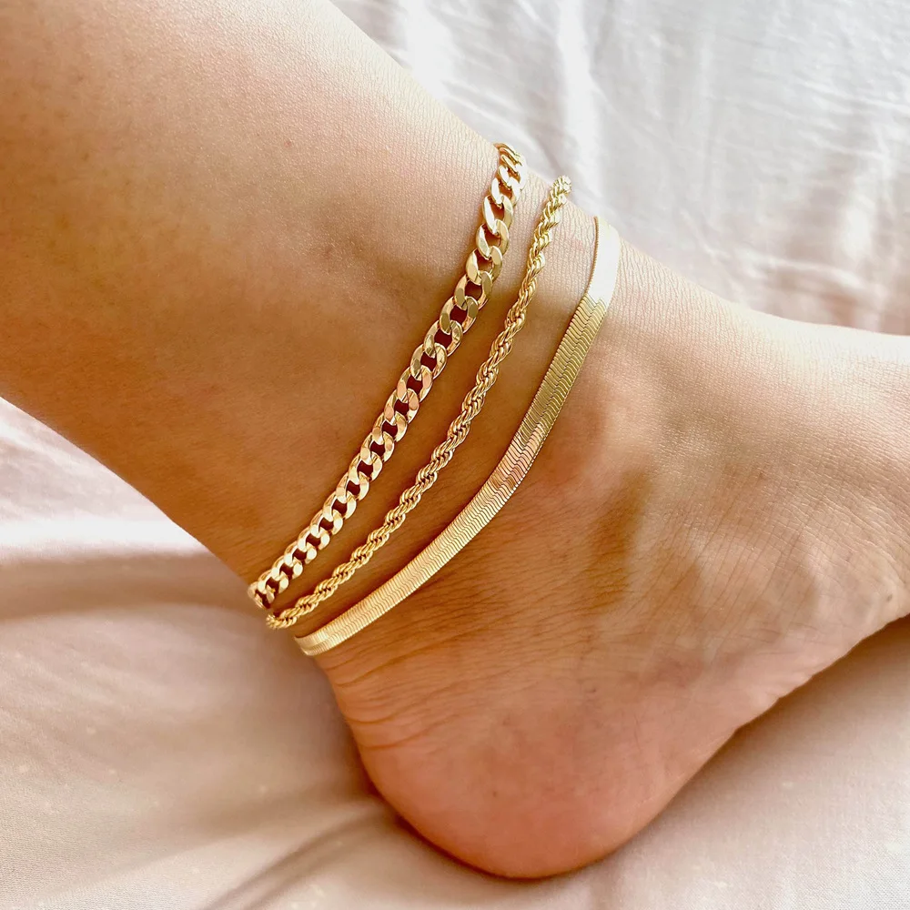 

Gold Ankle Bracelets Set for Women 14K Gold Anklets Jewelry Sets for Women Waterproof Cuban Link Anklet Layered Anklet Bracelets