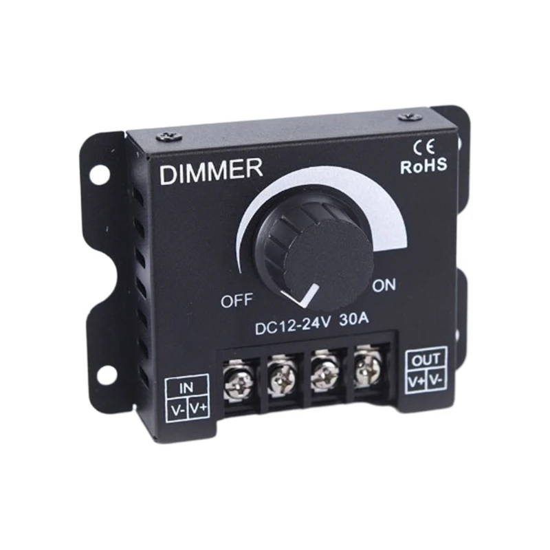 

LED Light Strip Dimmer Knob Adjust Brightness ON/Off Switch 12V 24V 30A PWM Dimming Controller for Dimmer Metal Cover