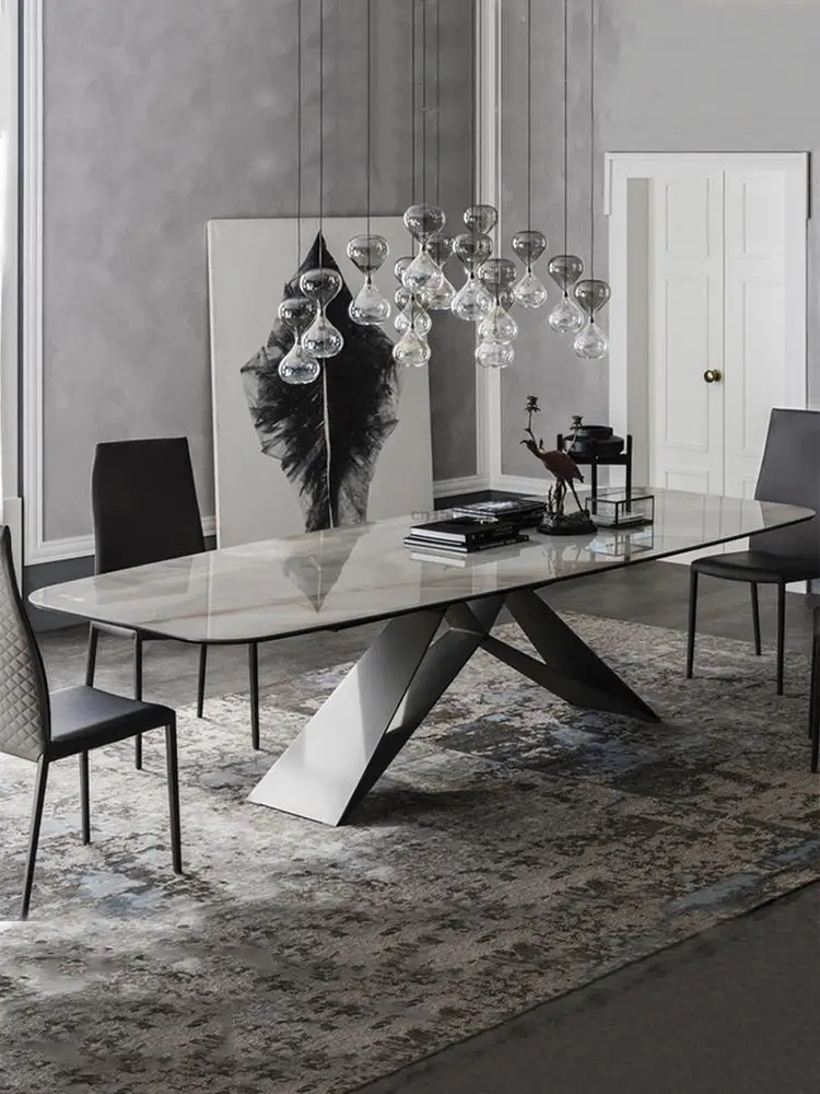 

Italian Style Dining Table And Chair Light Luxury Bright Rock Board Modern Household Small Apartment Black Marble KitchenTable