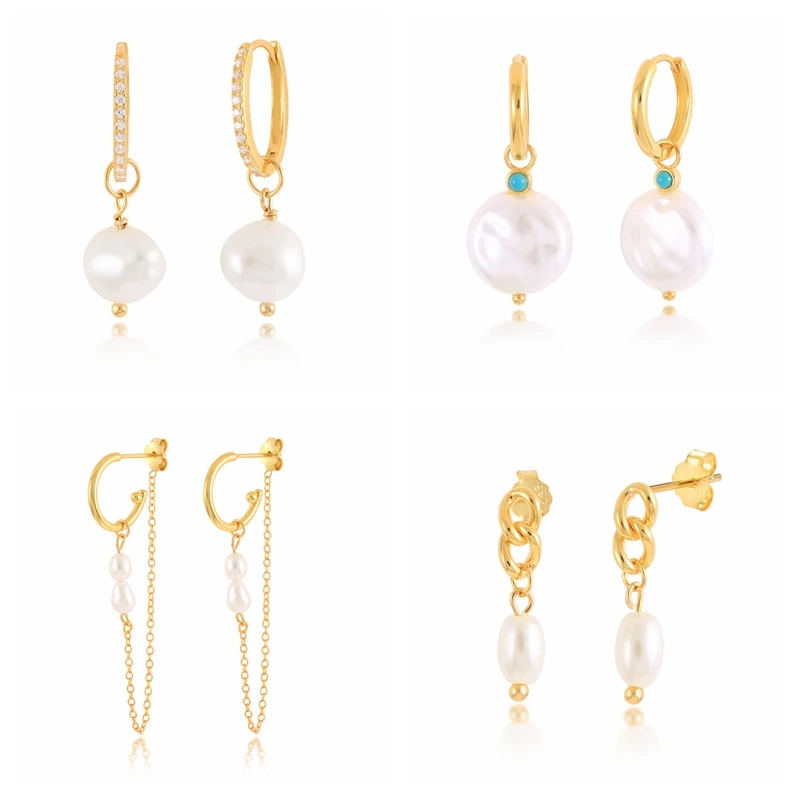 

CANNER 925 Sterling Silver Drop Earrings for Women Gold Plated Pearl Pendant Piercing Huggie Earings Silver 925 Jewelry Gifts