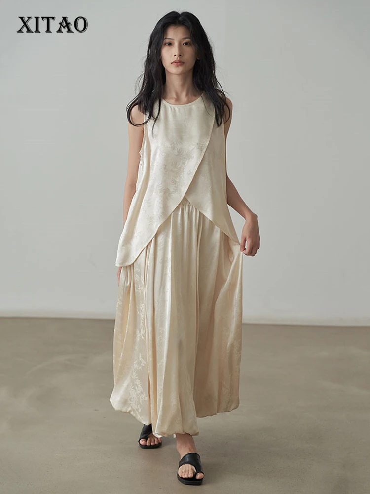 

Casual Two Piece Set Personality Irregular Top Women 2023 Summer New Arrival Vintage Folds Loose Two Piece Set XITAO HQQ0920