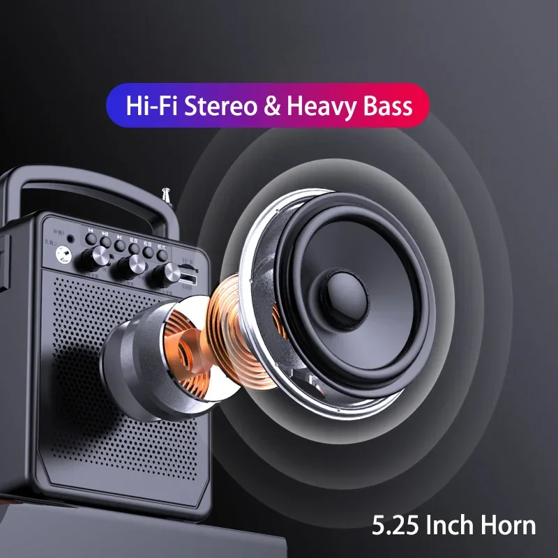 Фото Портативный Bluetooth-динамик Караоке FM-радио Басовый бумбокс Водонепроницаемые уличные USB-динамики Поддержка AUX Музыкальный сабвуфер Громкоговоритель №3