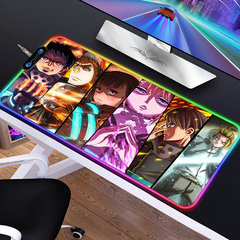 

RGB Fire Force Mouse Pad Big Extended Computer Mat Game Mousepad Gamer Office LED Keyboard Pad USB Mause Pad Non-slip Waterproof